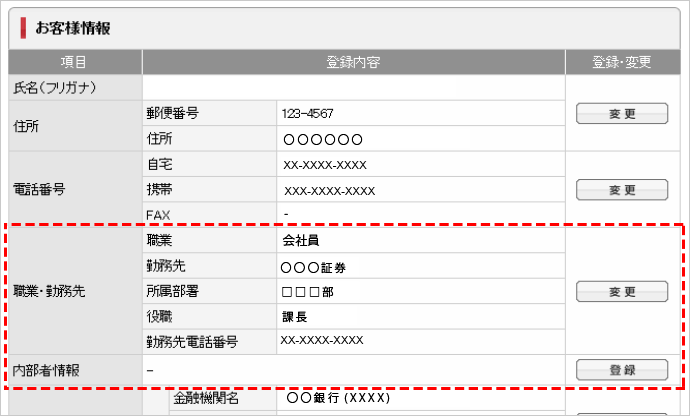 PCお客様情報画面