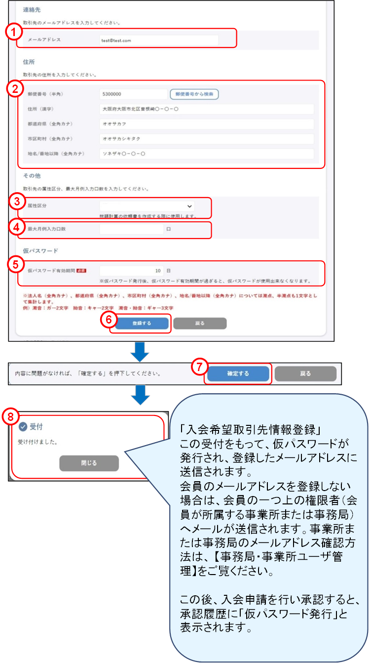 会員の代理申請(上場取引先:入会希望取引先情報登録②)のイメージです