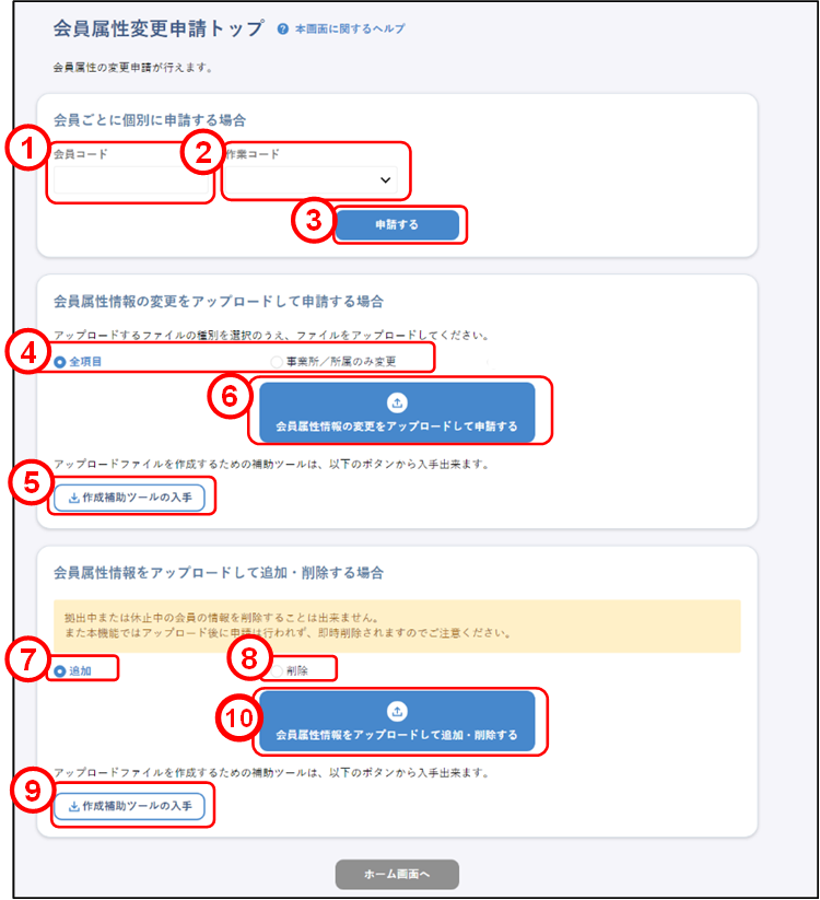 会員の代理申請(未上場:会員属性変更申請トップ)のイメージです