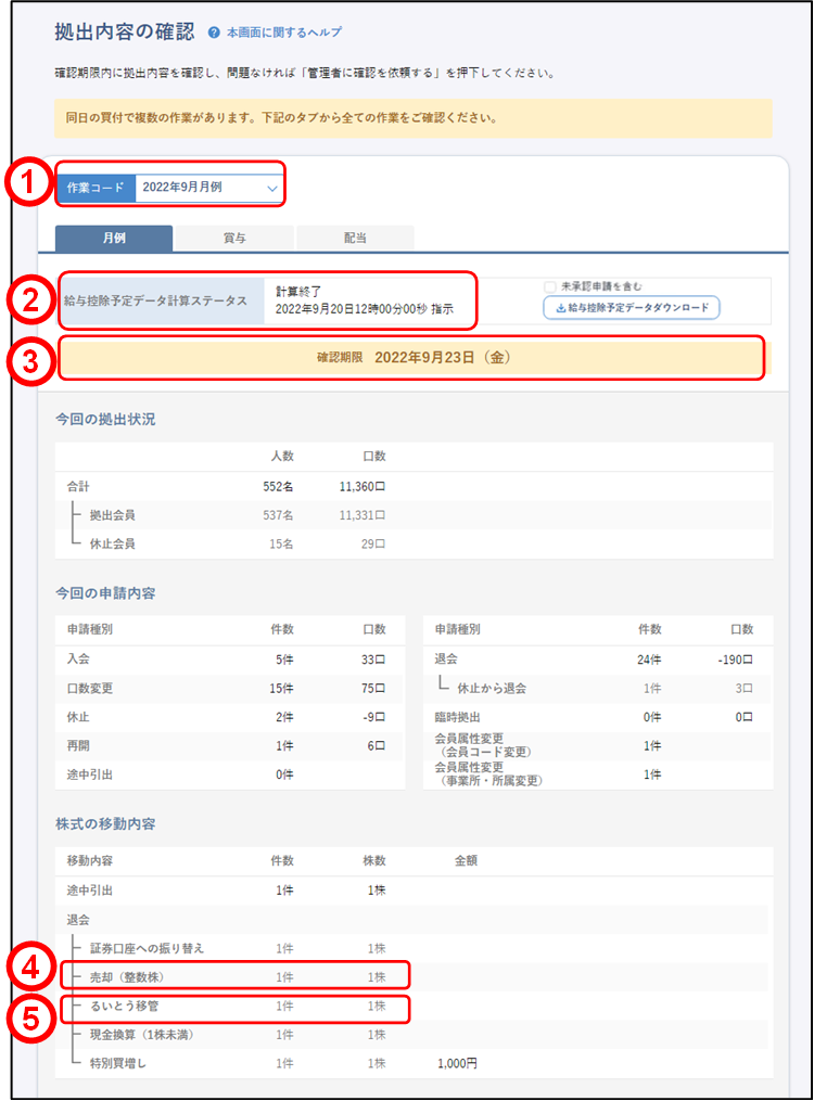 拠出内容の確認(上場・確認①)のイメージです
