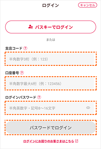 ログイン画面の説明図