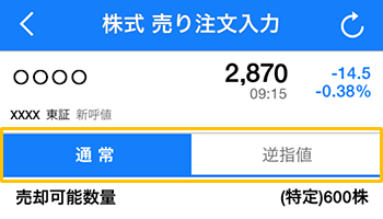 売り注文の入力方法の説明図