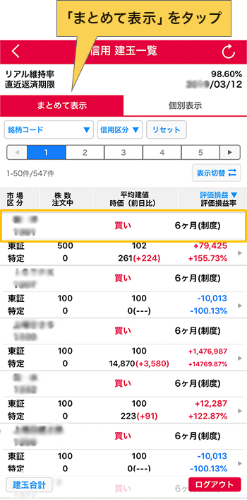 返済売り注文の場合の入力方法の説明図